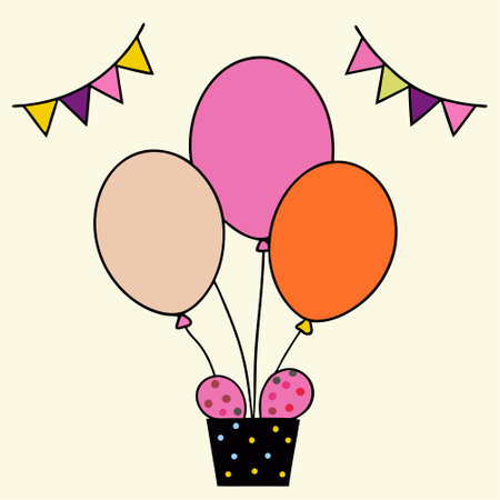 Birthday card with balloons and bunting flags. Vector illustration.のイラスト素材