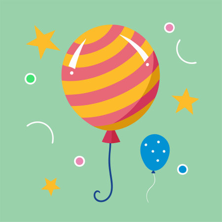 Balloon with stripes and stars. Vector illustration in flat style.のイラスト素材