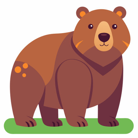 Cute brown bear on white background. Vector illustration in flat style.のイラスト素材
