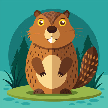 Cute beaver in the forest. Vector illustration in cartoon styleのイラスト素材