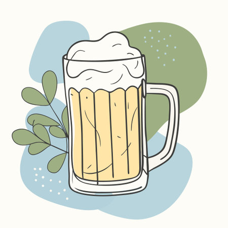 Hand drawn illustration of a glass of beer with foam. Vector illustration.のイラスト素材