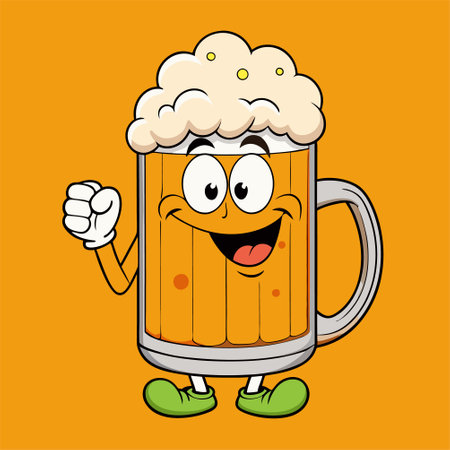 Mug Of Beer Cartoon Character With Thumbs Up Isolated On Orange Backgroundのイラスト素材