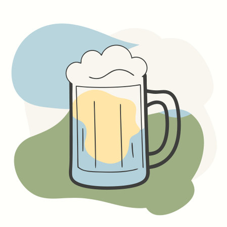 Hand drawn vector illustration of a glass of beer with foam. Doodle style.のイラスト素材