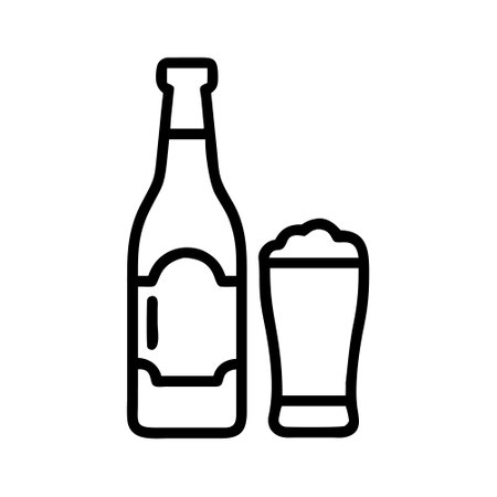 Beer bottle and glass icon vector. A thin line sign. Isolated contour symbol illustrationのイラスト素材