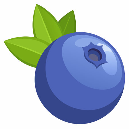 Blueberry with leaves on a white background. Cartoon style. Vector illustration.のイラスト素材