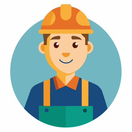 Construction worker avatar. Vector illustration in flat style. Man in helmet.のイラスト素材