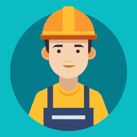 Construction worker. Vector illustration in a flat style. Worker in a helmet.