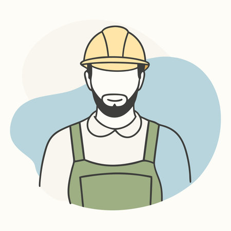 Worker in protective helmet and overalls. Vector illustration in flat style.のイラスト素材