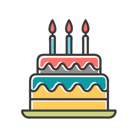 Birthday cake with candles, line color icon. Vector illustration.のイラスト素材