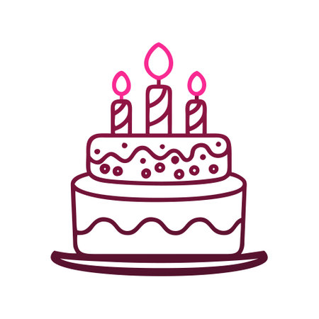 birthday cake with candles icon over white background, line style, vector illustrationのイラスト素材
