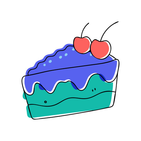 Cake with cherry icon. Vector illustration in doodle style