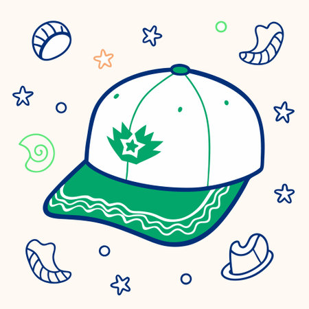Illustration of a cap with a maple leaf and croissantのイラスト素材