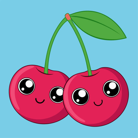 Cherry kawaii character. Vector illustration isolated on blue background.のイラスト素材