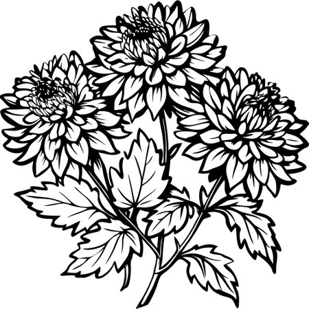 Black and White Chrysanthemum. Vector illustration ready for vinyl cutting.のイラスト素材