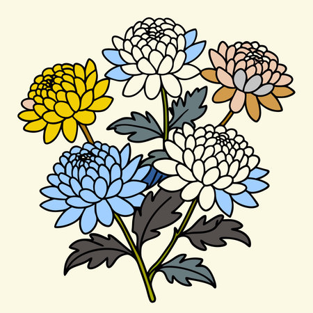 Chrysanthemum flowers. Hand drawn vector illustration in doodle style.のイラスト素材