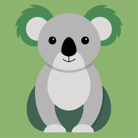 Cute koala on a green background. Vector illustration in flat style.のイラスト素材