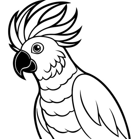 Black and White Cartoon Illustration of Cockatoo Bird for Coloring Bookのイラスト素材