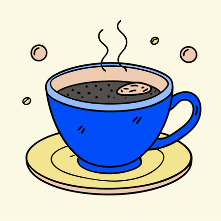 Coffee cup with saucer. Vector illustration in doodle style.のイラスト素材