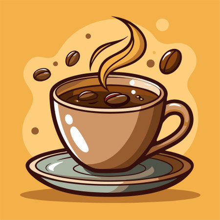 Coffee cup with coffee beans on a saucer. Vector illustration.のイラスト素材