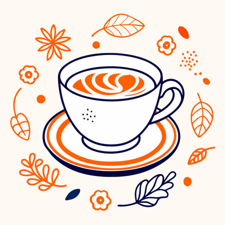 Cup of tea with flowers, leaves and leaves. Vector illustration.のイラスト素材
