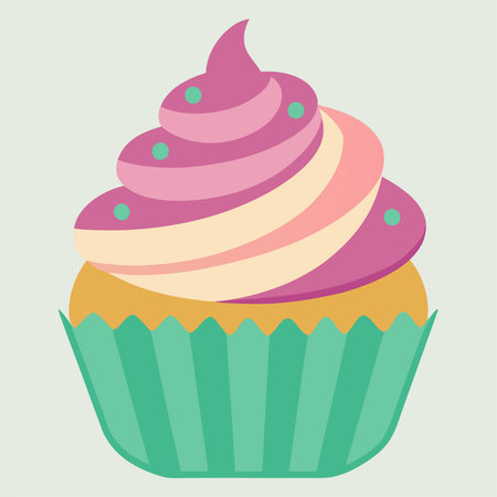 Cupcake with pink cream. Vector illustration in flat style.