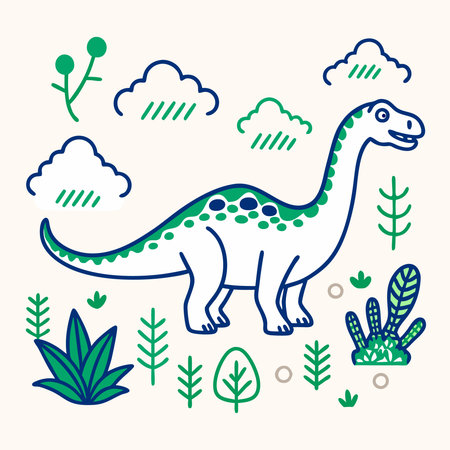 Cute dinosaurs in doodle style. Hand drawn vector illustration.のイラスト素材