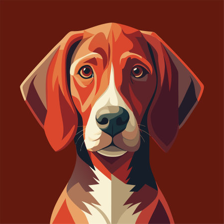 Beagle head. Vector illustration. Isolated on red background.のイラスト素材
