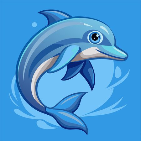 Dolphin on a blue background. Vector illustration in cartoon style.のイラスト素材