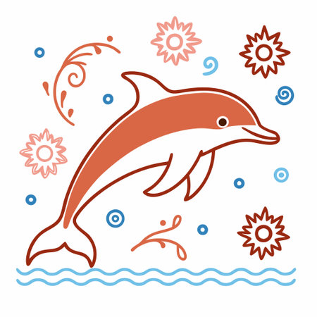 Dolphin in the water. Vector illustration, doodle style.のイラスト素材