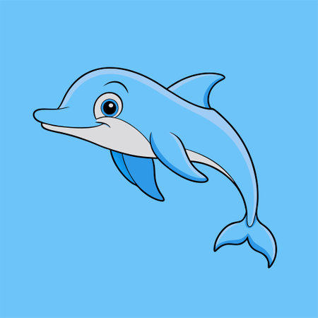 Cartoon dolphin on a blue background. Vector illustration for your designのイラスト素材