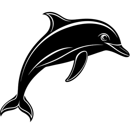 Dolphin - Black and White Vector Illustration, Isolated on White Backgroundのイラスト素材