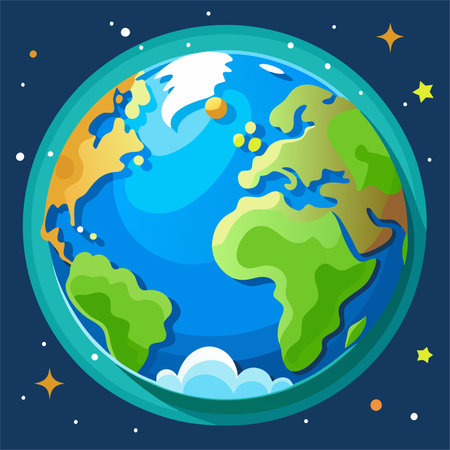Planet Earth. Vector illustration in flat style on a blue background.のイラスト素材