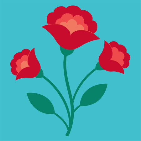 Cute red flowers on a blue background. Vector illustration for your designのイラスト素材