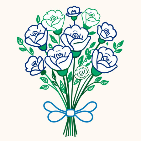 Bouquet of roses with bow. Vector illustration in blue colors.のイラスト素材
