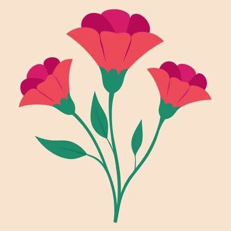 Flower vector illustration in flat style. Red flowers on beige background.のイラスト素材