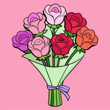 Bouquet of roses on a pink background. Vector illustration.のイラスト素材