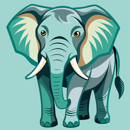 Vector illustration of a cute elephant on a blue background. Cartoon style.のイラスト素材