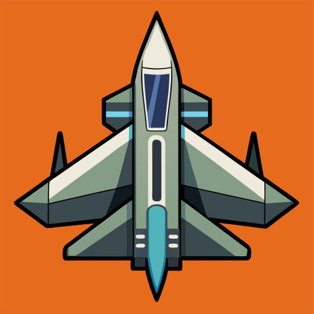 Military fighter jet icon. Vector illustration in flat style. Isolated on orange background.のイラスト素材