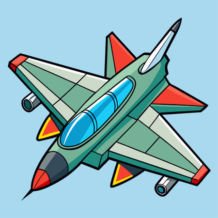 Fighter jet fighter aircraft in cartoon style isolated on blue background.のイラスト素材