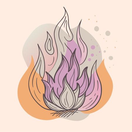 Burning fire flame. Hand drawn vector illustration. Doodle style.のイラスト素材