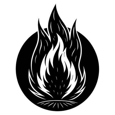 Fire flame vector icon isolated on white background. Black and white illustrationのイラスト素材