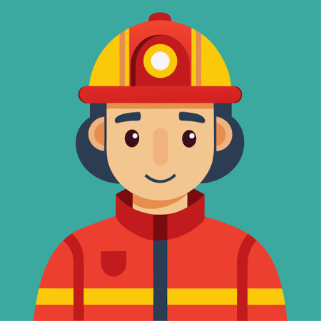 Firefighter character. Fireman in uniform. Flat style vector illustration.のイラスト素材