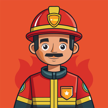 Firefighter in uniform. Vector illustration in cartoon style. Flat design.のイラスト素材