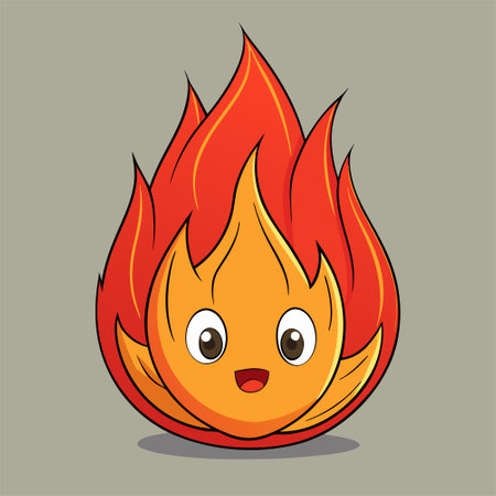 Cartoon character of a flaming fire. Vector illustration on a gray background.のイラスト素材
