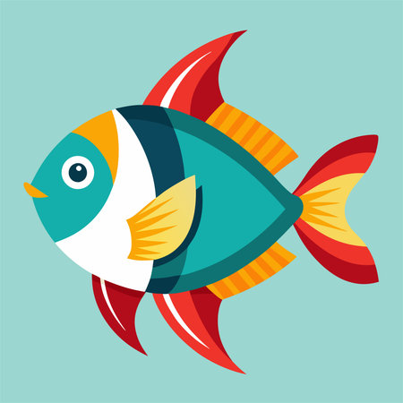 Cartoon fish. Vector illustration in flat style. Isolated on blue background.