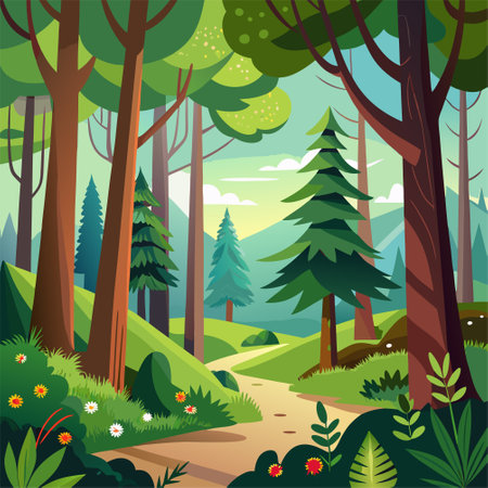 Forest landscape background. Vector illustration in flat style. Forest landscape.のイラスト素材