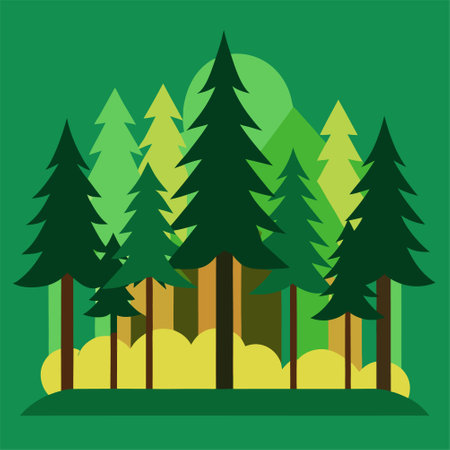 Pine trees in the forest. Flat design. Vector illustration.のイラスト素材