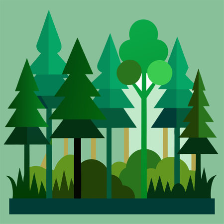 Forest landscape. Vector illustration in flat design style. Forest background.のイラスト素材