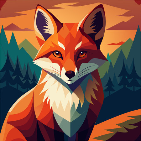 Fox in the forest. Vector illustration of a wild animal in the forest.のイラスト素材