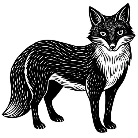 Black and white illustration of a fox. Vector image of a wild animal.のイラスト素材